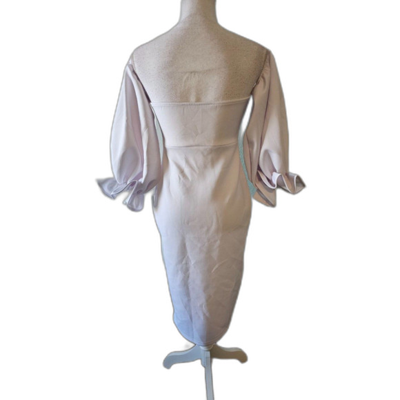 Memoriesea Off Shoulder Bodycon Lantern Sleeve Front Hook Midi Party Dress Sz M - Picture 5 of 7